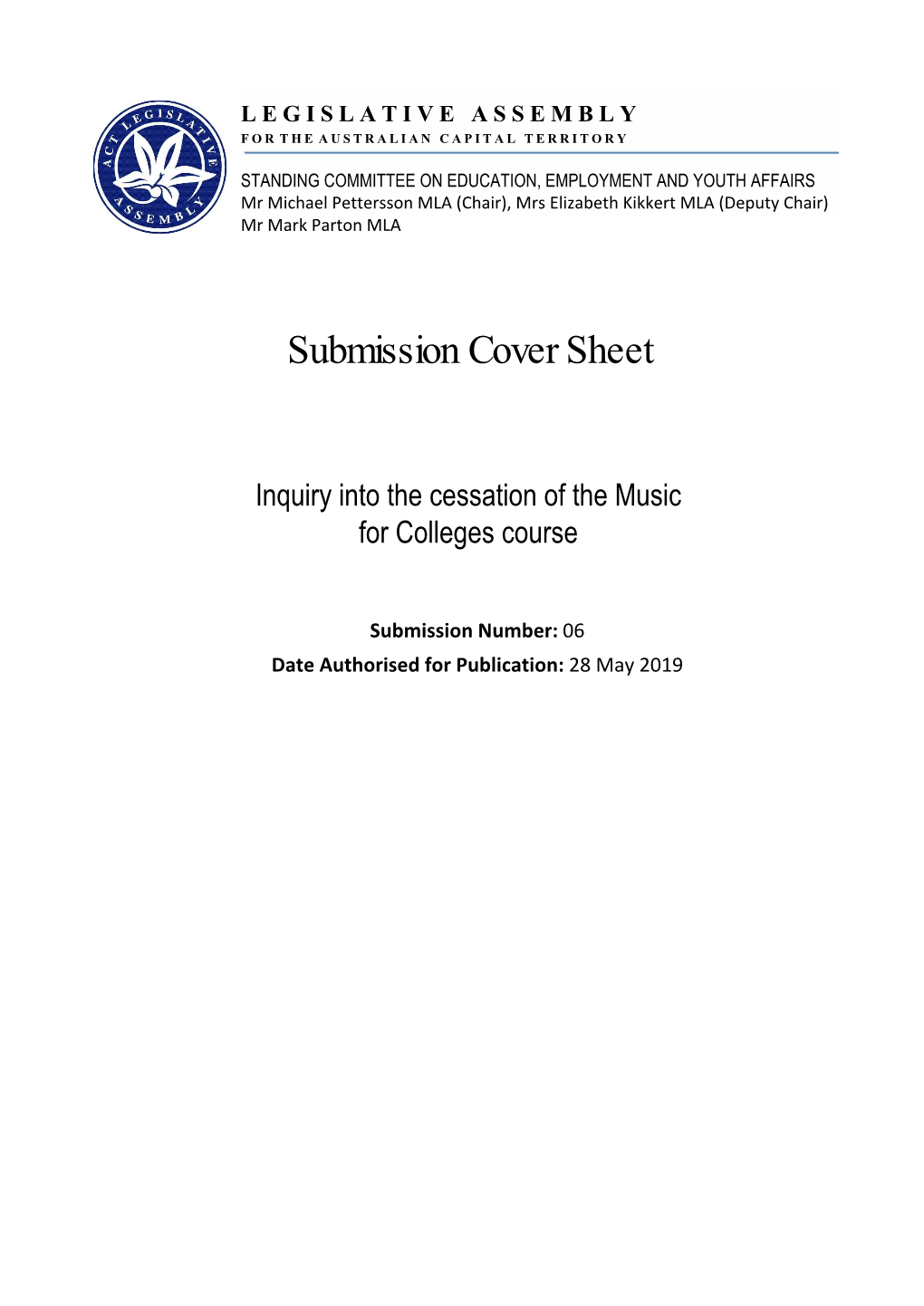 Submission Cover Sheet
