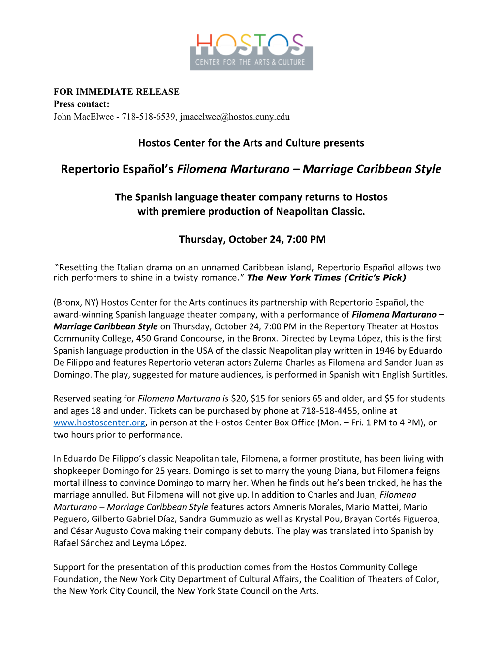 Repertorio Español's Filomena Marturano – Marriage Caribbean