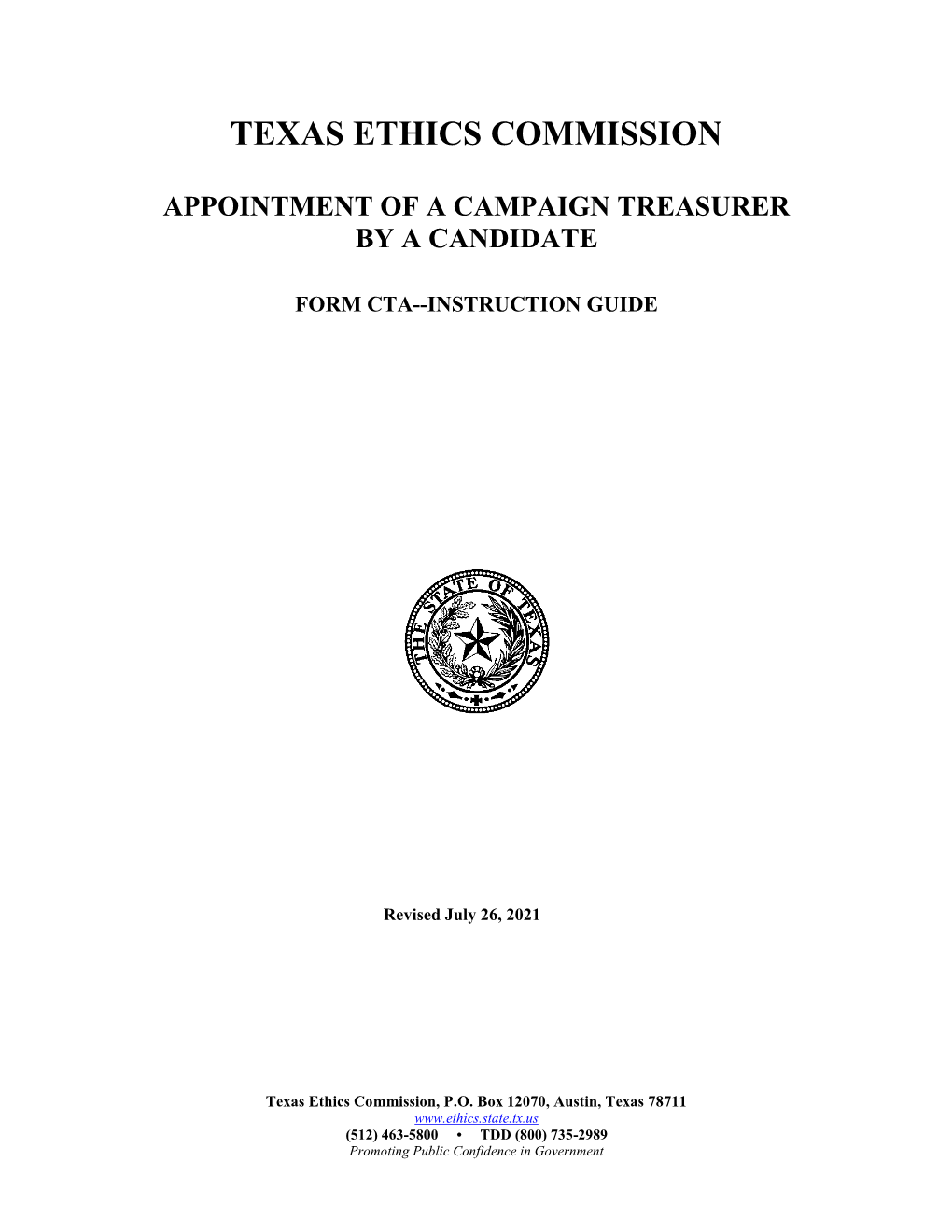 Form CTA (Appointment of a Campaign Treasurer by A