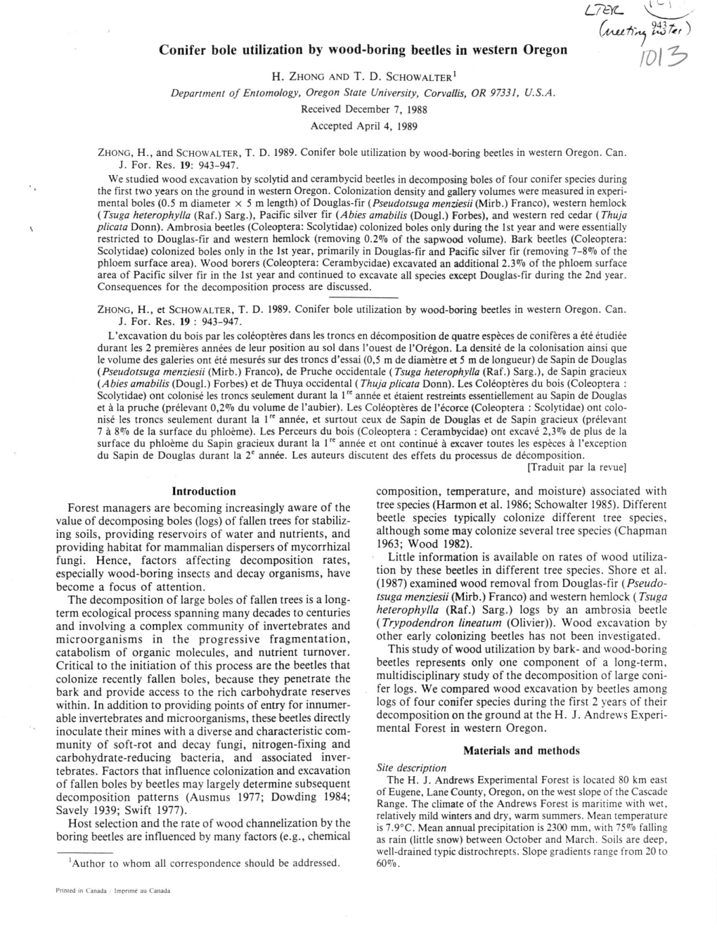 Conifer Bole Utilization by Wood-Boring Beetles in Western Oregon Cfatc75