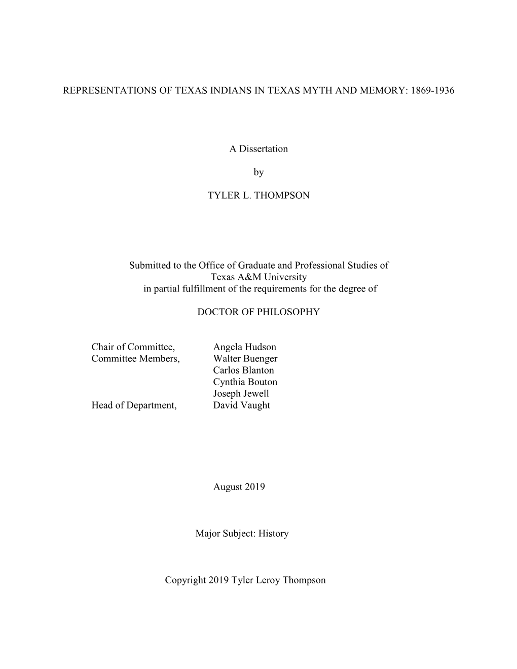 Representations of Texas Indians in Texas Myth and Memory: 1869-1936