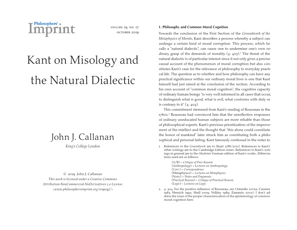 Kant on Misology and the Natural Dialectic