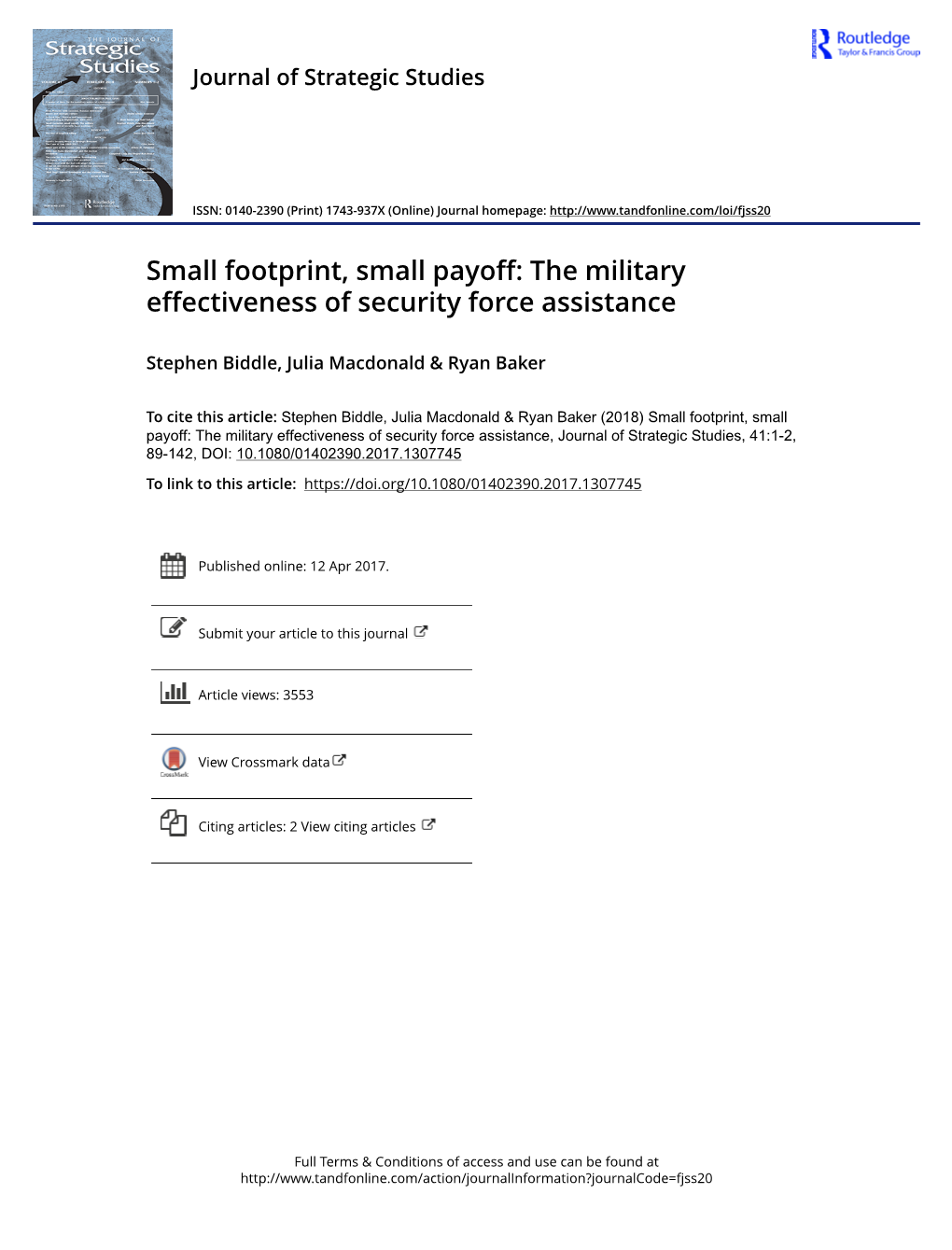 The Military Effectiveness of Security Force Assistance
