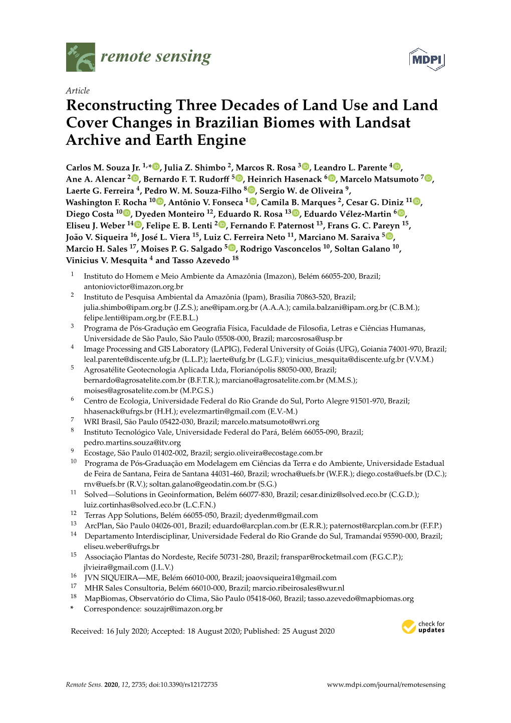 Reconstructing Three Decades of Land Use and Land Cover Changes in Brazilian Biomes with Landsat Archive and Earth Engine