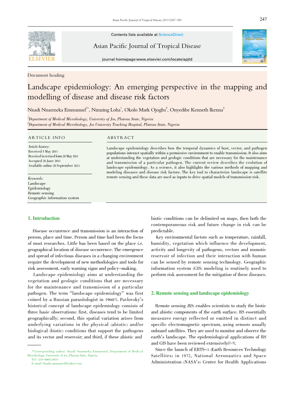 Landscape Epidemiology: an Emerging Perspective in the Mapping and Modelling of Disease and Disease Risk Factors