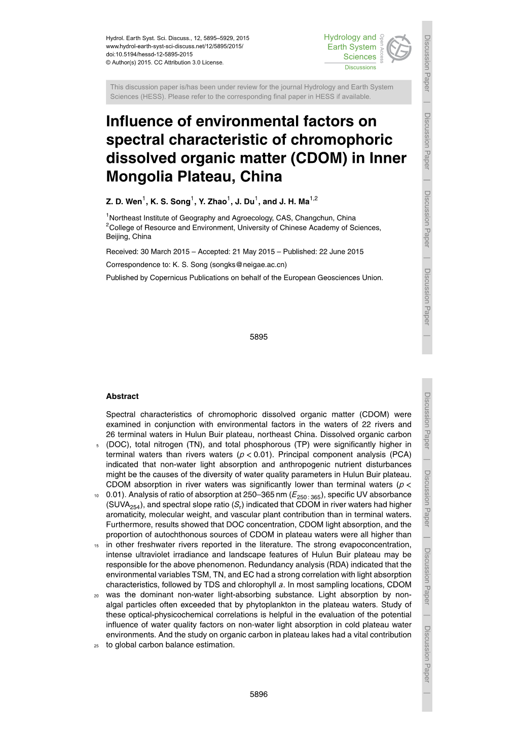 Influence of Environmental Factors on Spectral Characteristic Of