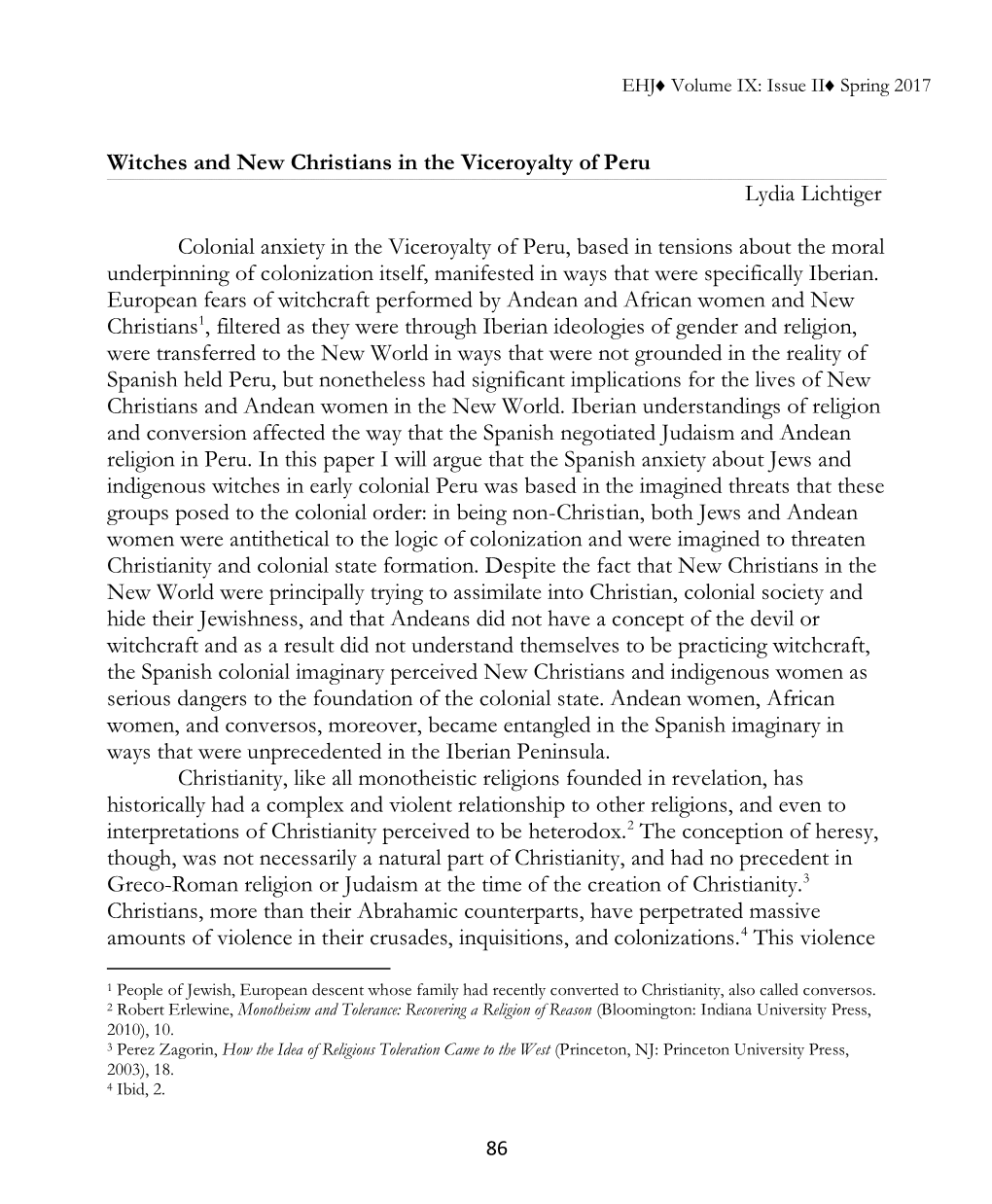 Witches and New Christians in the Viceroyalty of Peru Lydia Lichtiger