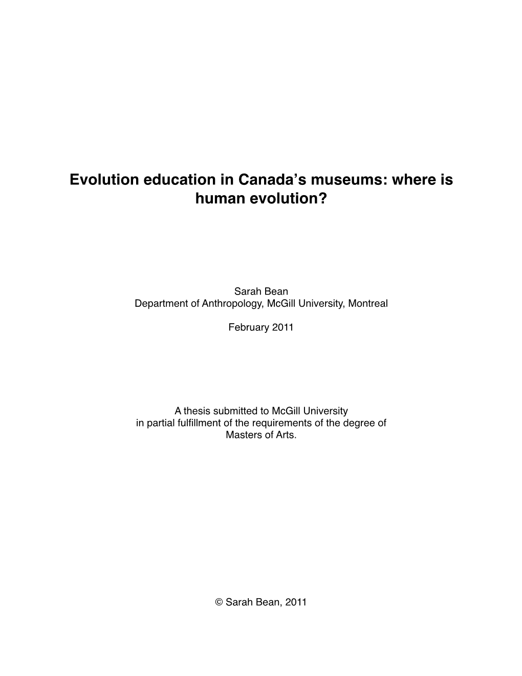 Evolution Education in Canadaʼs Museums: Where Is Human Evolution?