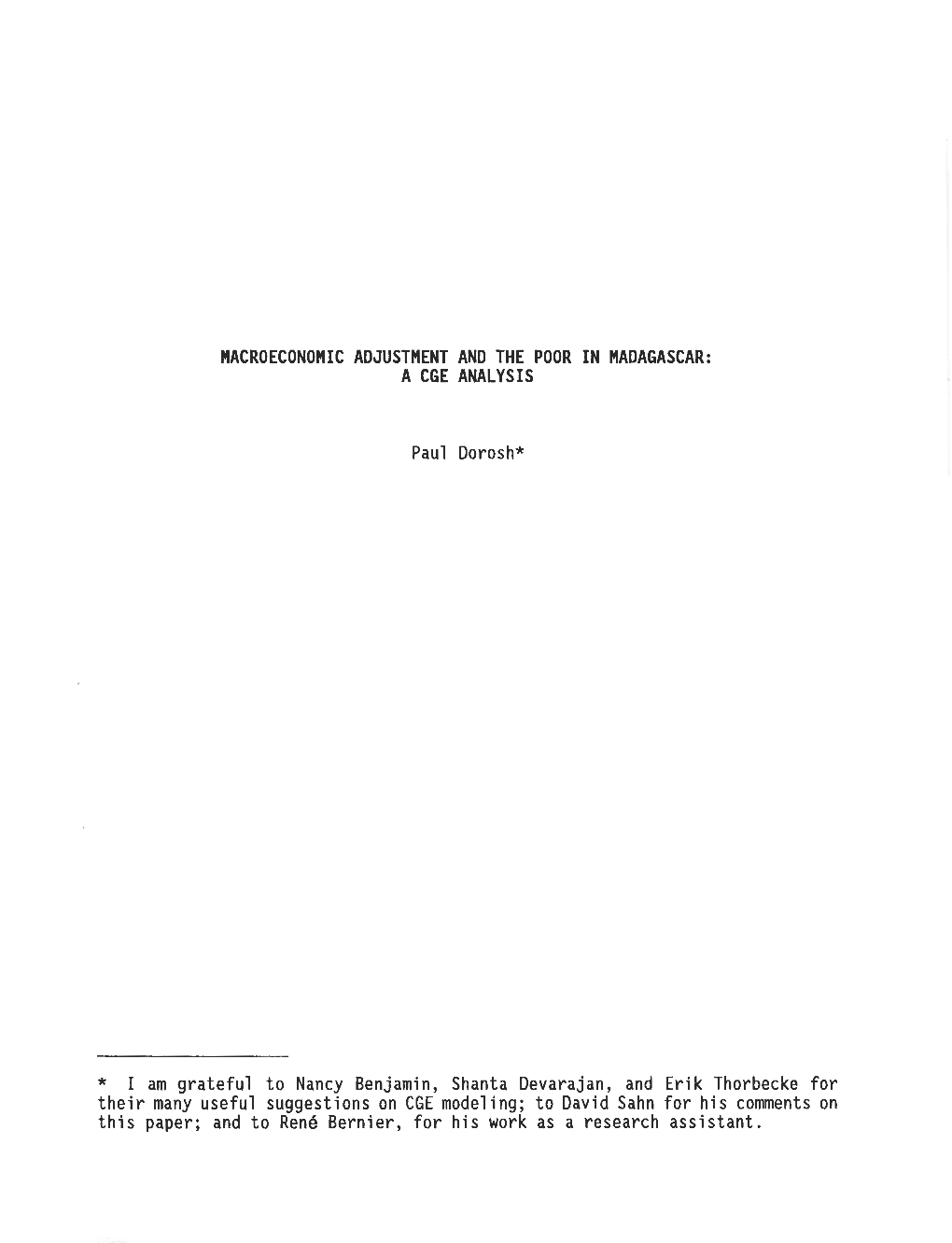 Macroeconomic Adjustment and the Poor in Madagascar: a Cge Analysis