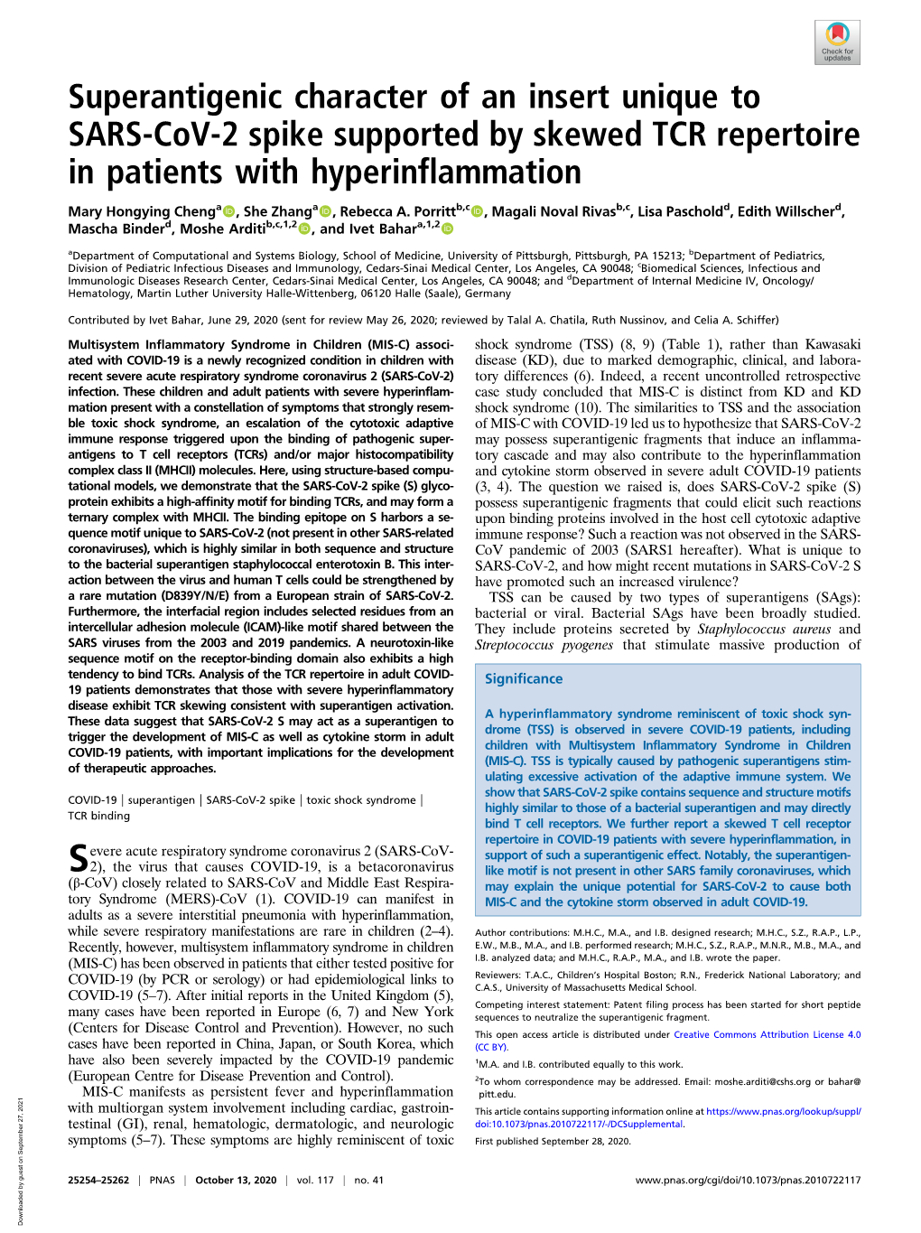 SARS-Cov-2 Spike Supported by Skewed TCR Repertoire in Patients with Hyperinflammation