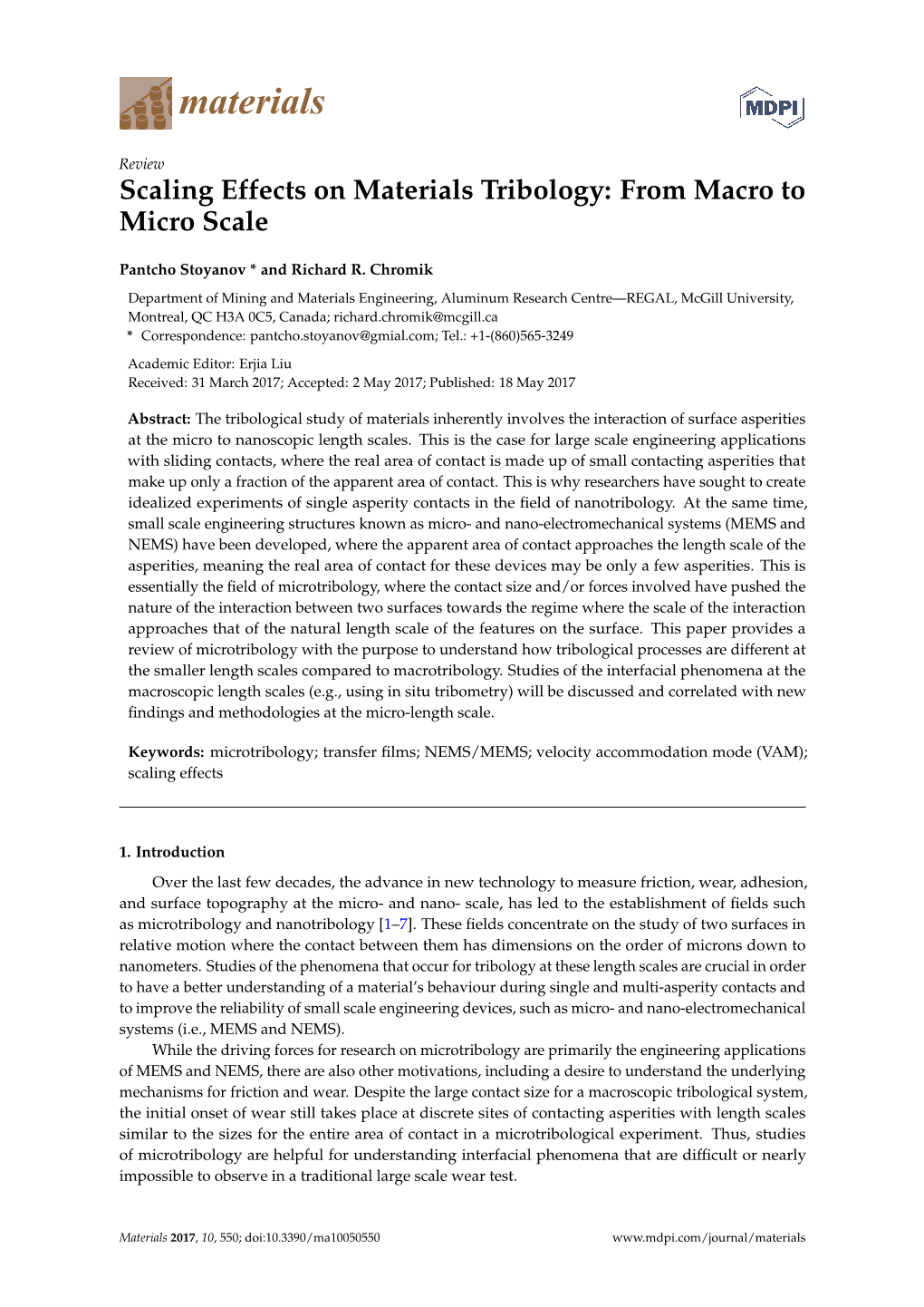 Scaling Effects on Materials Tribology: from Macro to Micro Scale