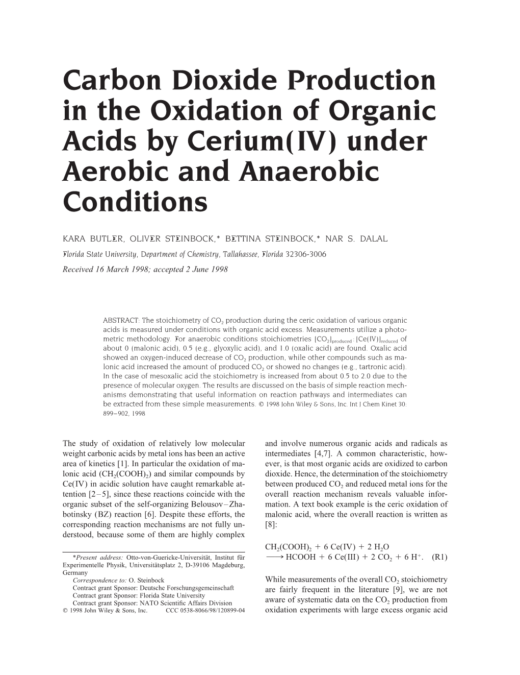 Carbon Dioxide Production in the Oxidation of Organic Acids by Cerium(IV) Under Aerobic and Anaerobic Conditions