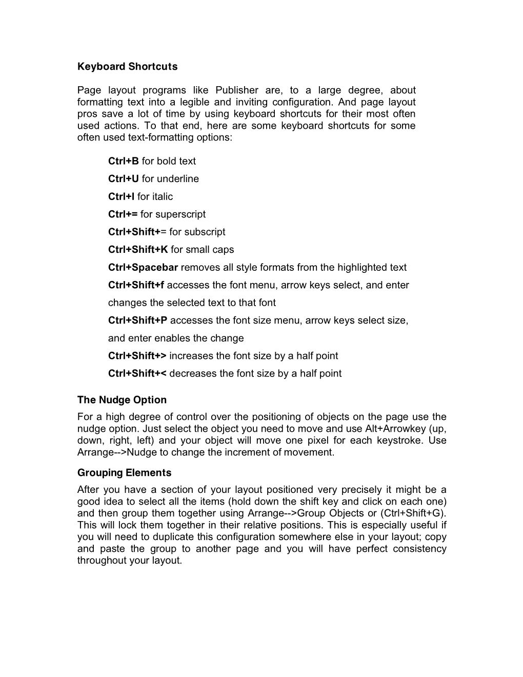 Keyboard Shortcuts Page Layout Programs Like Publisher Are, to A