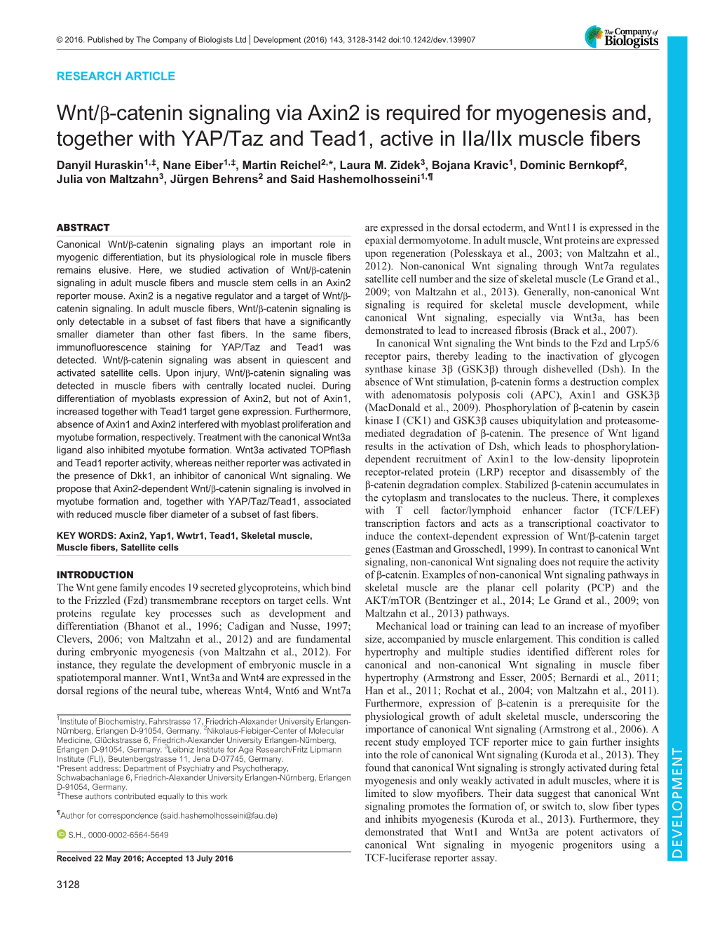 Wnt/Β-Catenin Signaling Via Axin2 Is Required for Myogenesis And