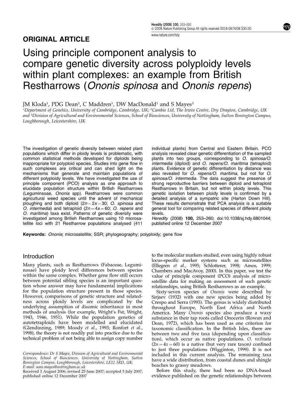 Using Principle Component Analysis to Compare Genetic Diversity