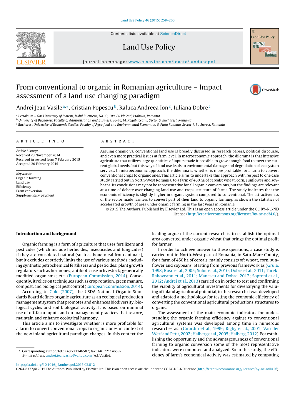 From Conventional to Organic in Romanian Agriculture – Impact