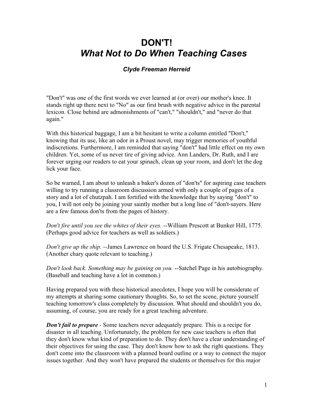 DON't!What Not to Do When Teaching Cases