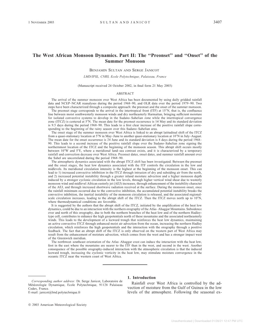 The West African Monsoon Dynamics. Part II: the ''Preonset'