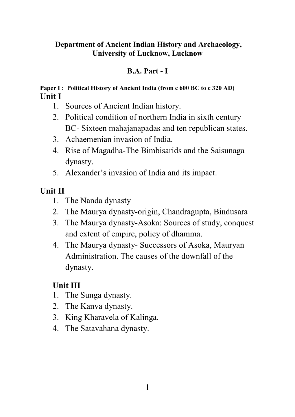 Total Syllabus, AIH & Archaeoalogy, Lucknow University