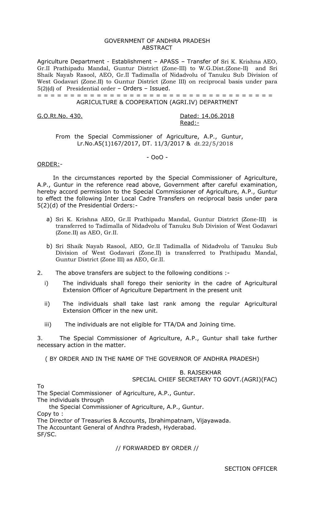 GOVERNMENT of ANDHRA PRADESH ABSTRACT Agriculture