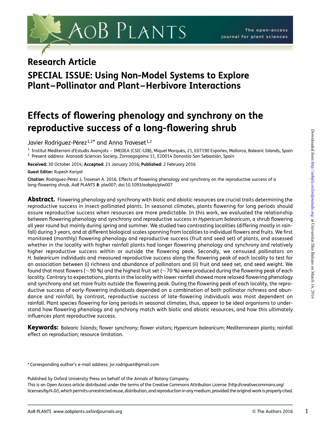 Effects of Flowering Phenology and Synchrony on the Reproductive