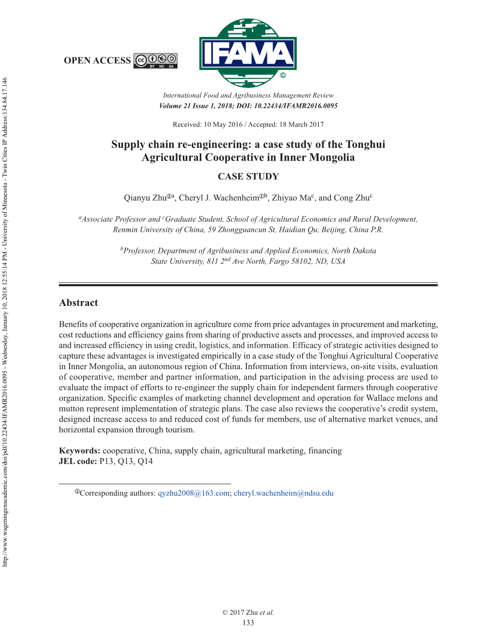 Supply Chain Re-Engineering: a Case Study of the Tonghui Agricultural Cooperative in Inner Mongolia CASE STUDY
