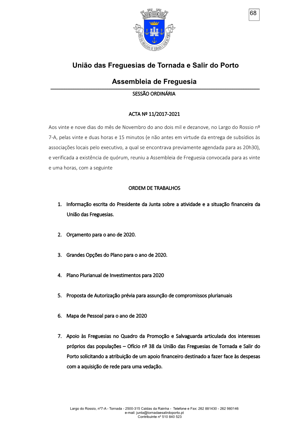 União Das Freguesias De Tornada E Salir Do Porto Assembleia De Freguesia