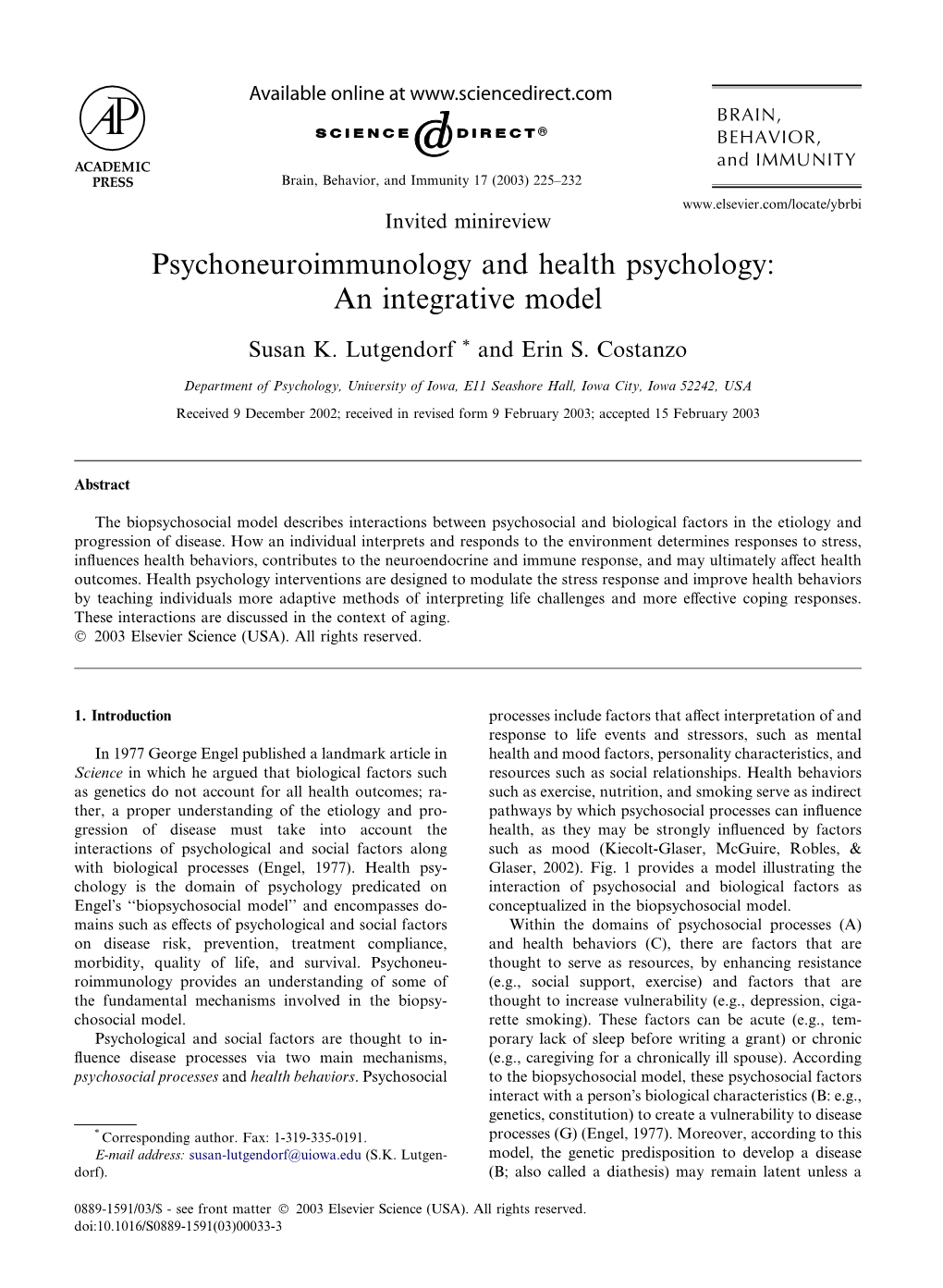 Psychoneuroimmunology and Health Psychology: an Integrative Model