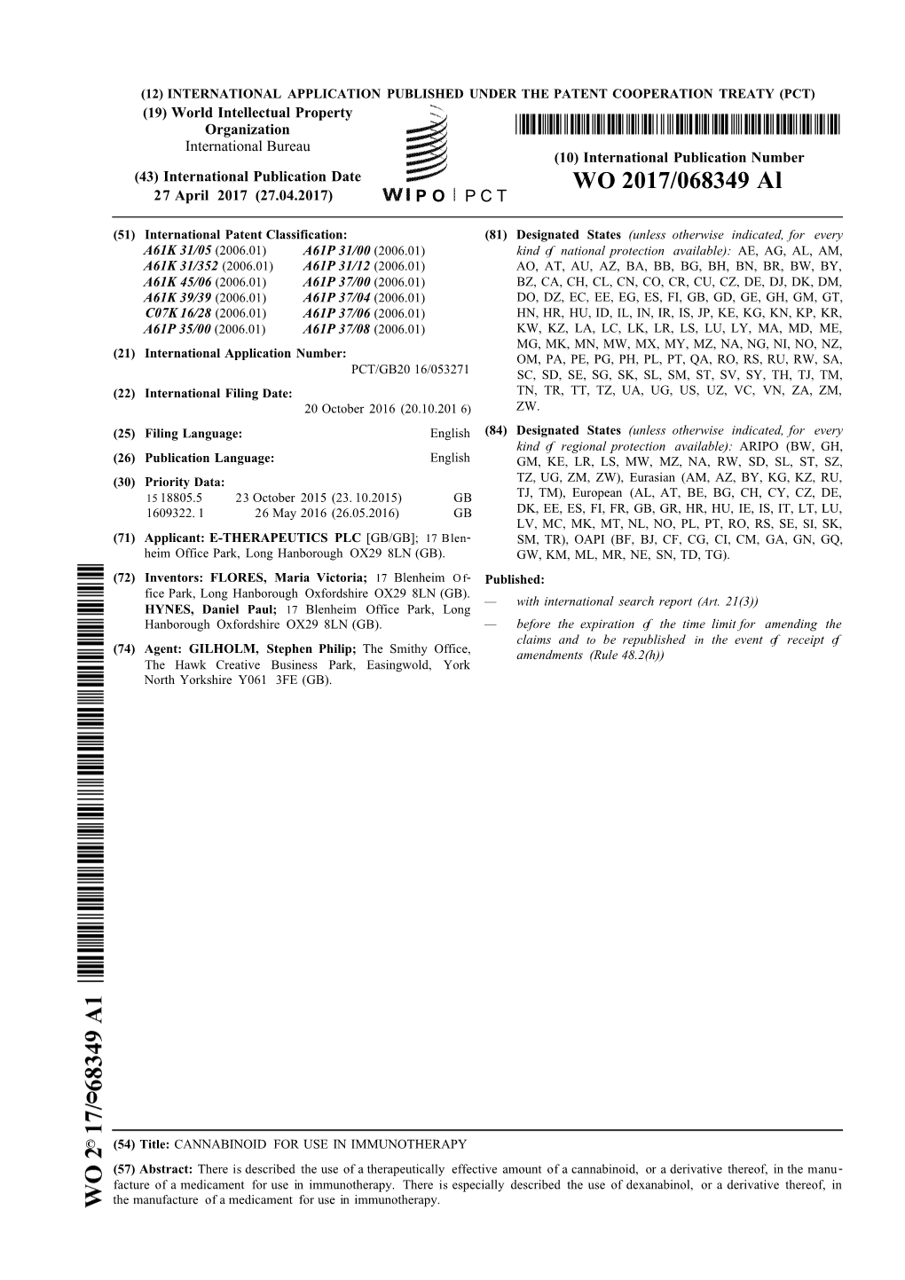 WO 2017/068349 Al 27 April 2017 (27.04.2017) P O P C T