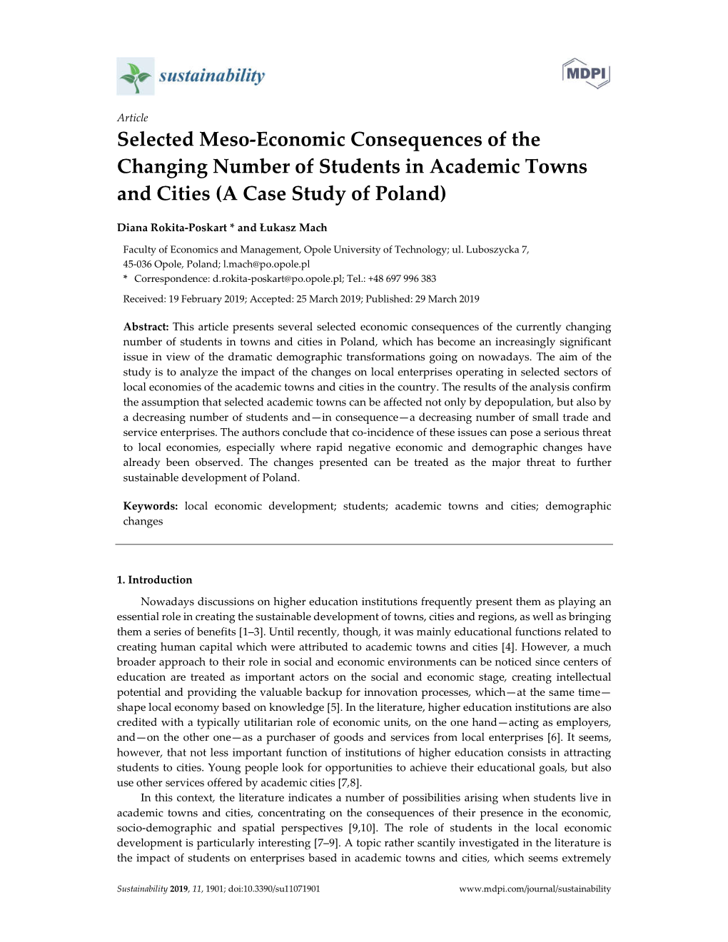 Selected Meso-Economic Consequences of the Changing Number of Students in Academic Towns and Cities (A Case Study of Poland)