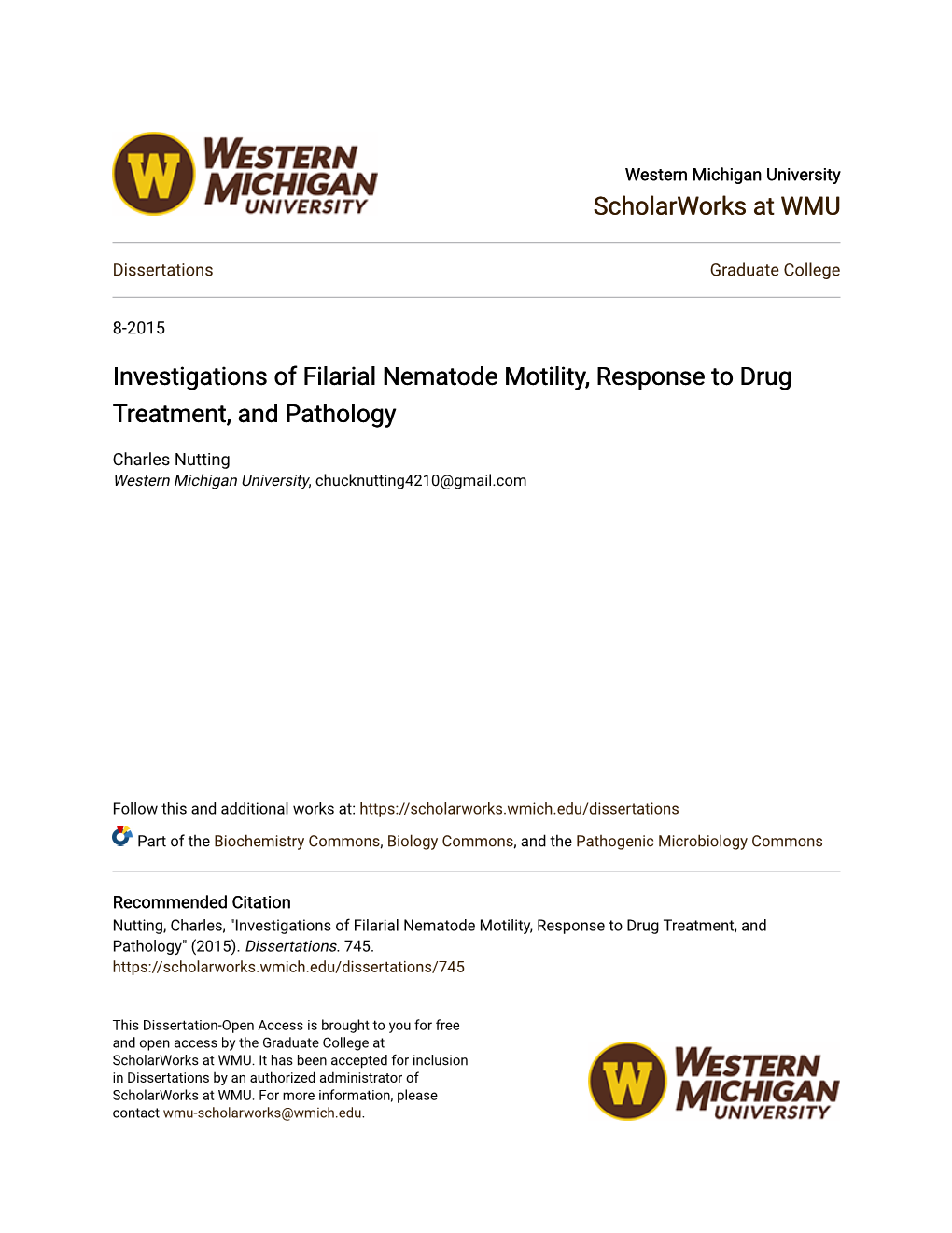 Investigations of Filarial Nematode Motility, Response to Drug Treatment, and Pathology