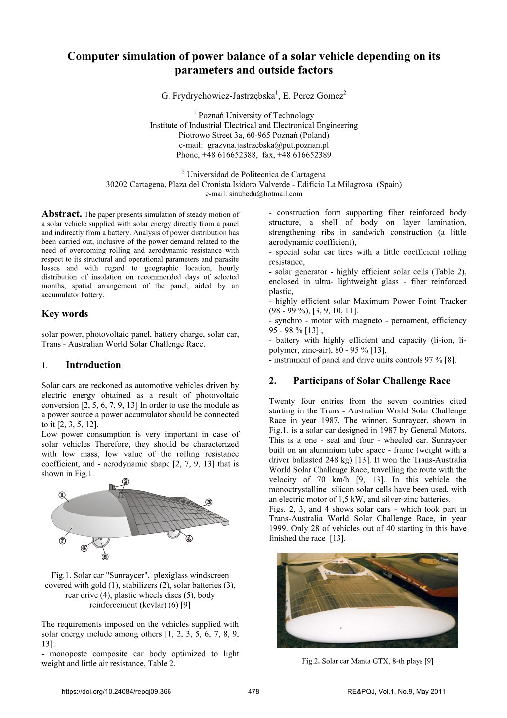 Computer Simulation of Power Balance of a Solar Vehicle Depending on Its Parameters and Outside Factors