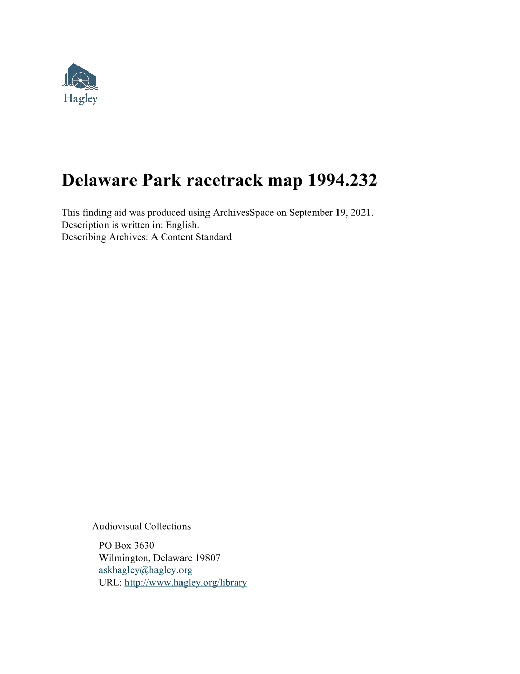 Delaware Park Racetrack Map 1994.232