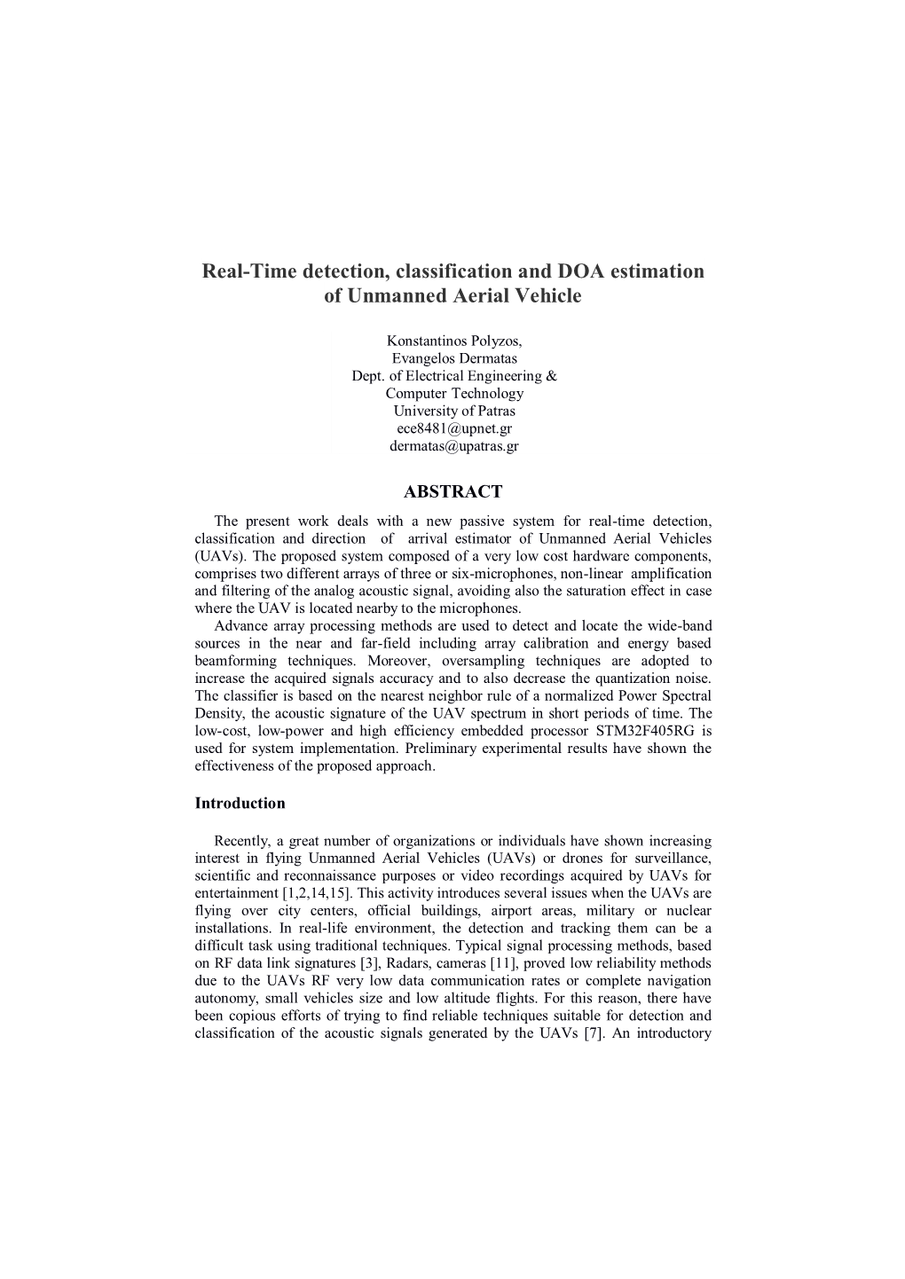 Real-Time Detection, Classification and DOA Estimation of Unmanned Aerial Vehicle