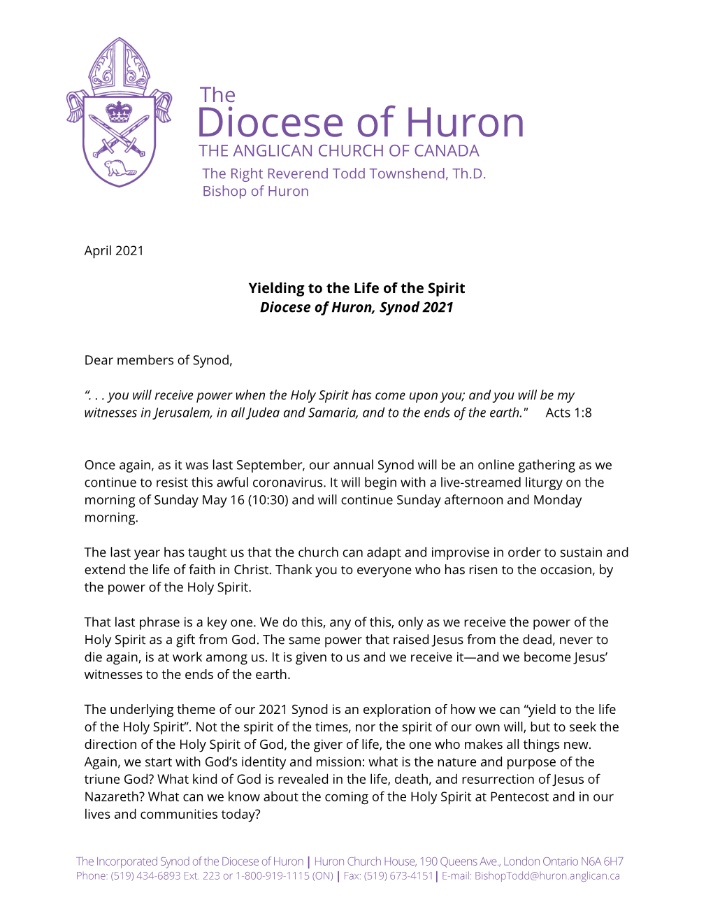 Letter from Bishop Todd