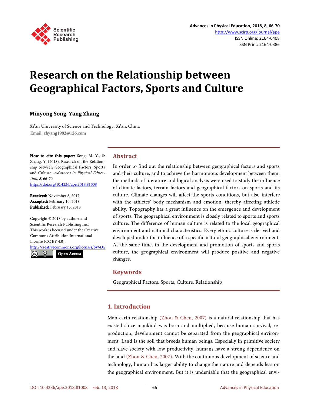 Research on the Relationship Between Geographical Factors, Sports and Culture