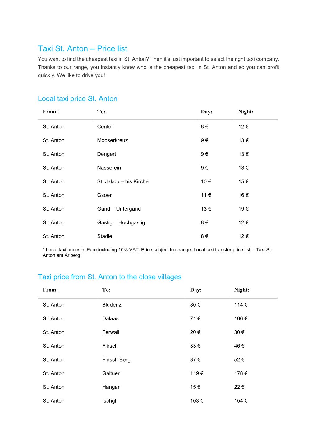 Price List You Want to Find the Cheapest Taxi in St