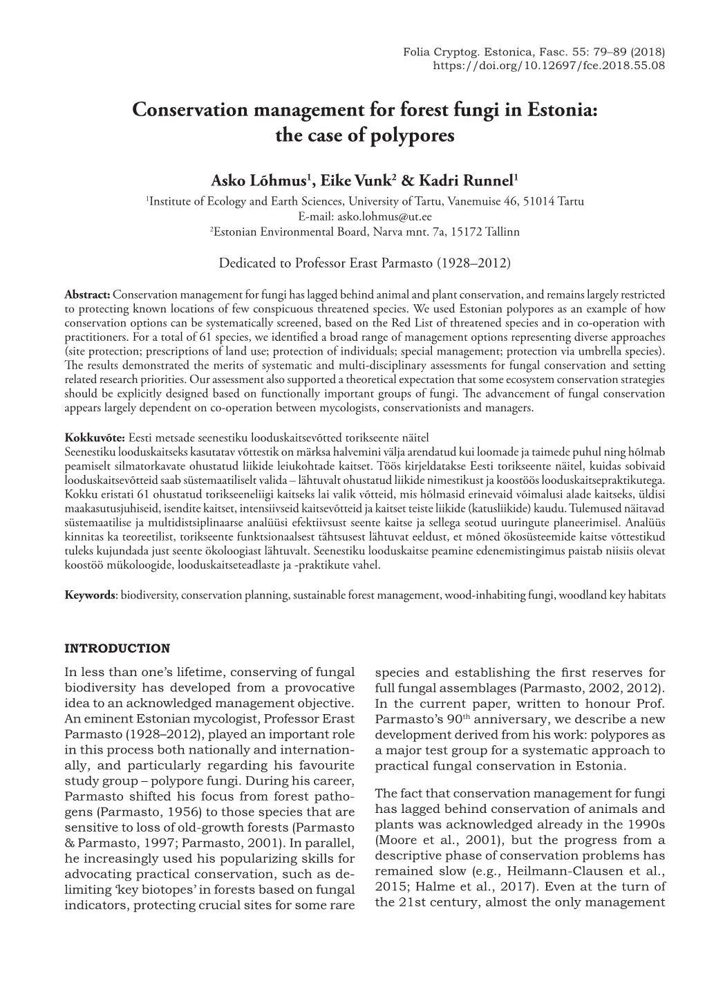 Conservation Management for Forest Fungi in Estonia: the Case of Polypores