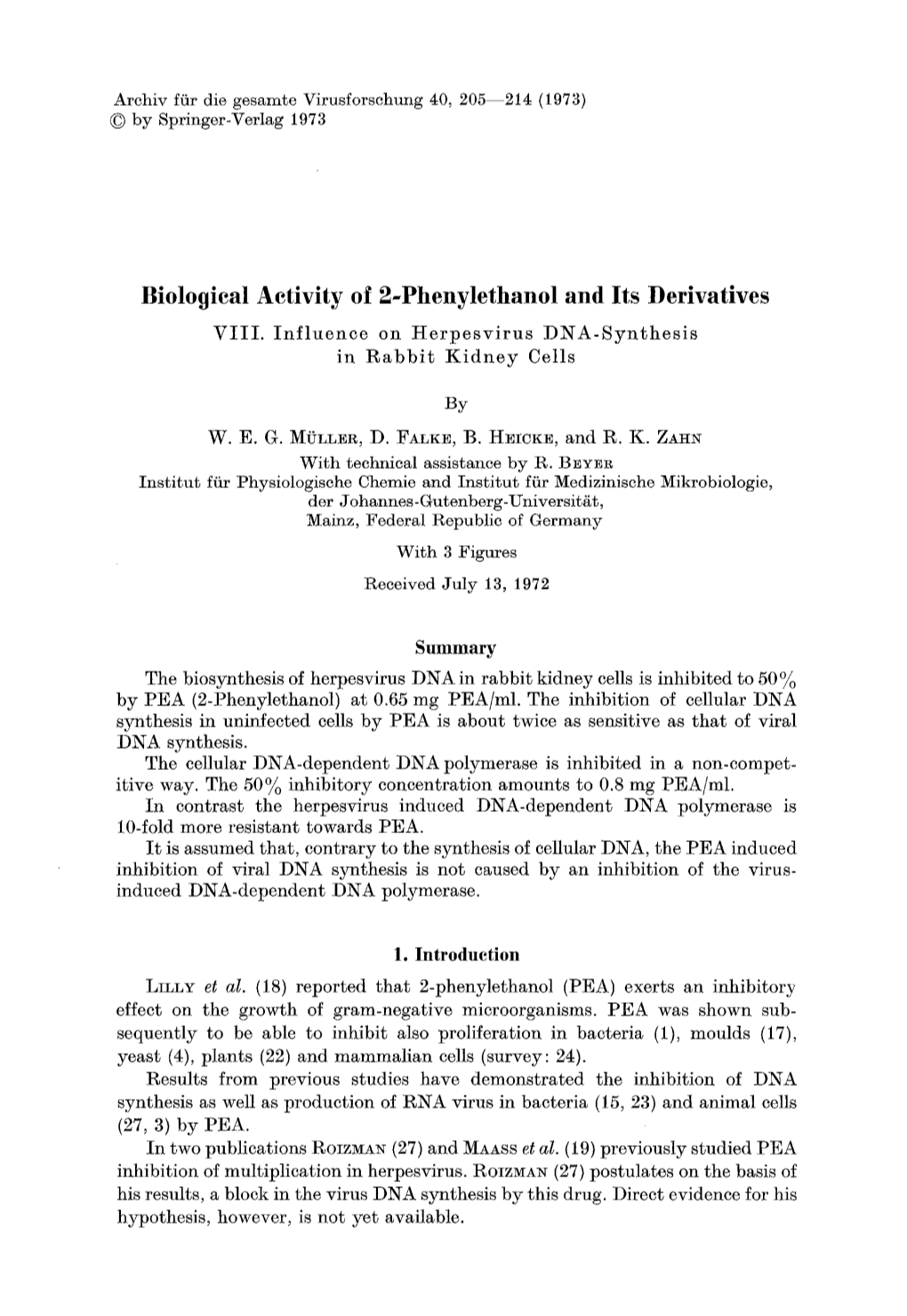 Biological Activity of 2-Phenylethanol and Its Derivatives