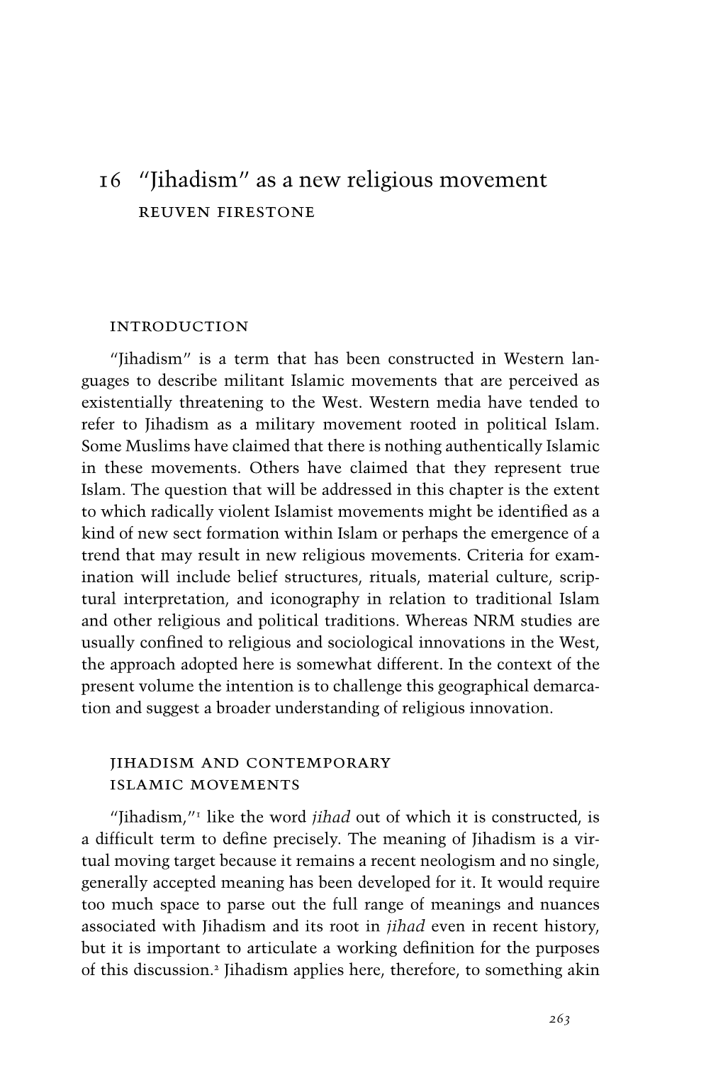 16 “Jihadism” As a New Religious Movement Reuven Firestone