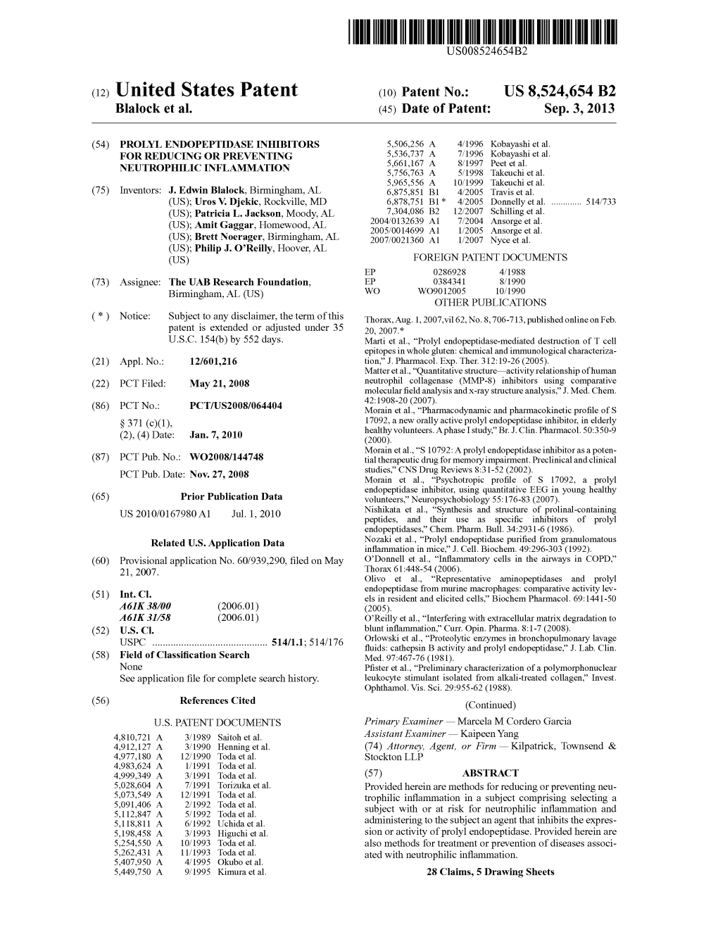 (12) United States Patent (10) Patent No.: US 8,524,654 B2 Blalock Et Al