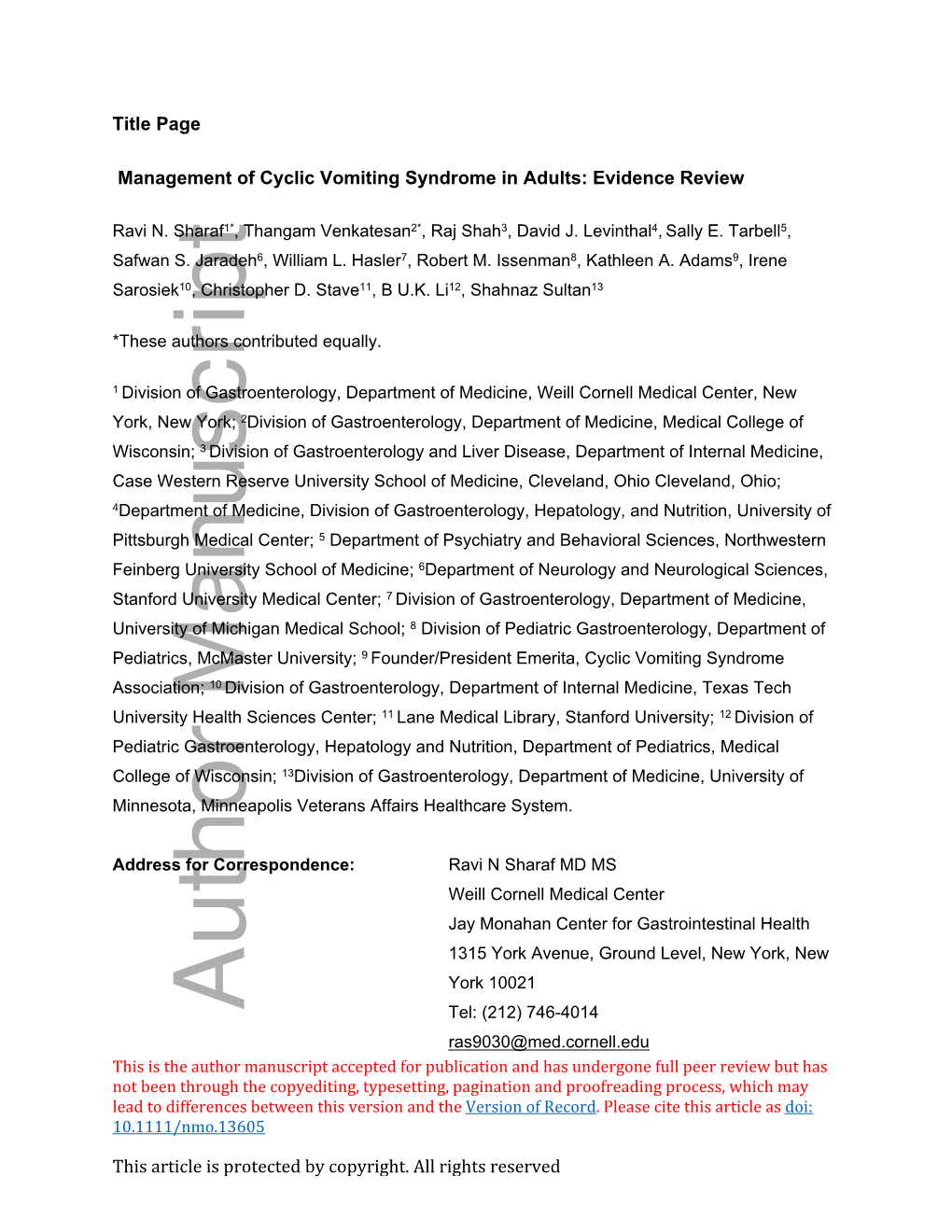 Management of Cyclic Vomiting Syndrome in Adults: Evidence Review