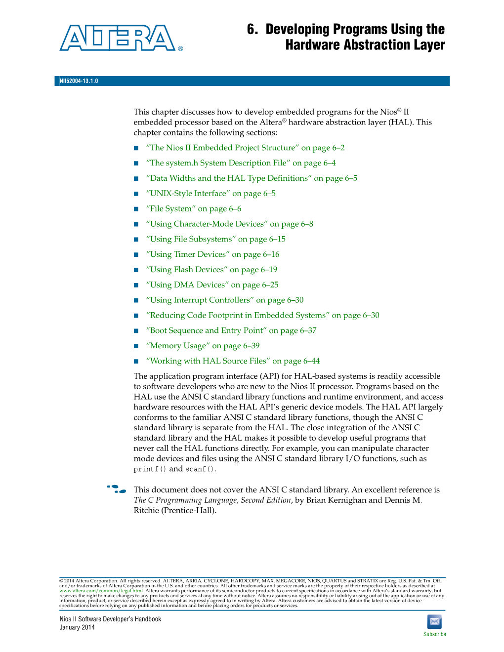 Developing Programs Using the Hardware Abstraction Layer, Nios II