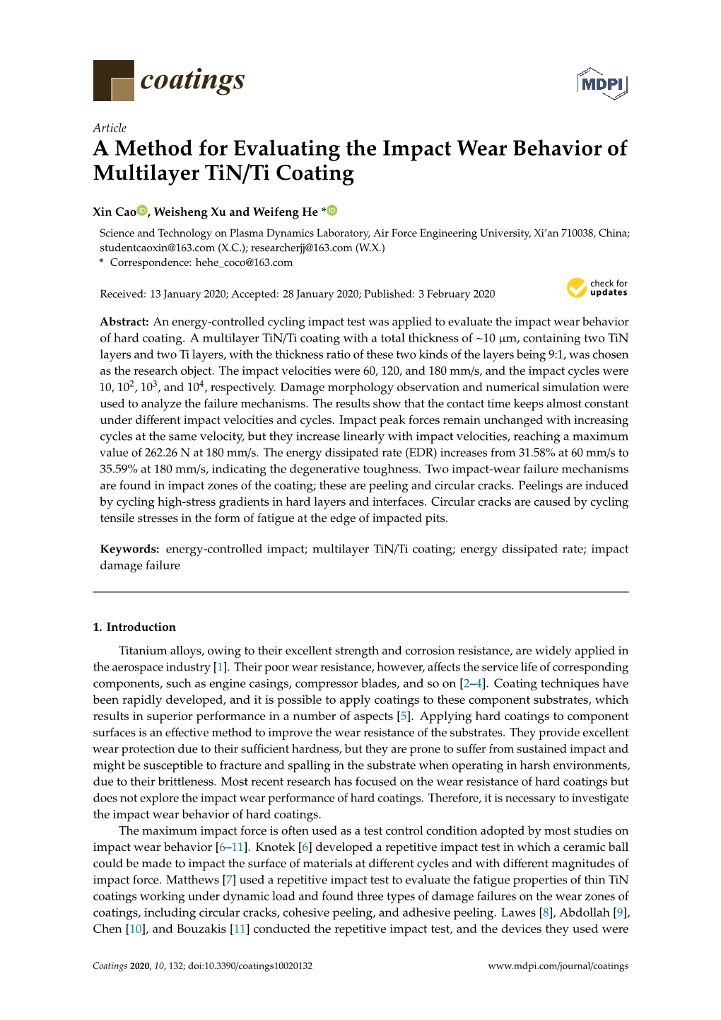 A Method for Evaluating the Impact Wear Behavior of Multilayer Tin/Ti Coating