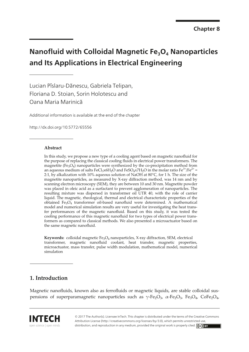 Nanofluid with Colloidal Magnetic Fe3o4 Nanoparticles and Its Applications in Electrical Engineering