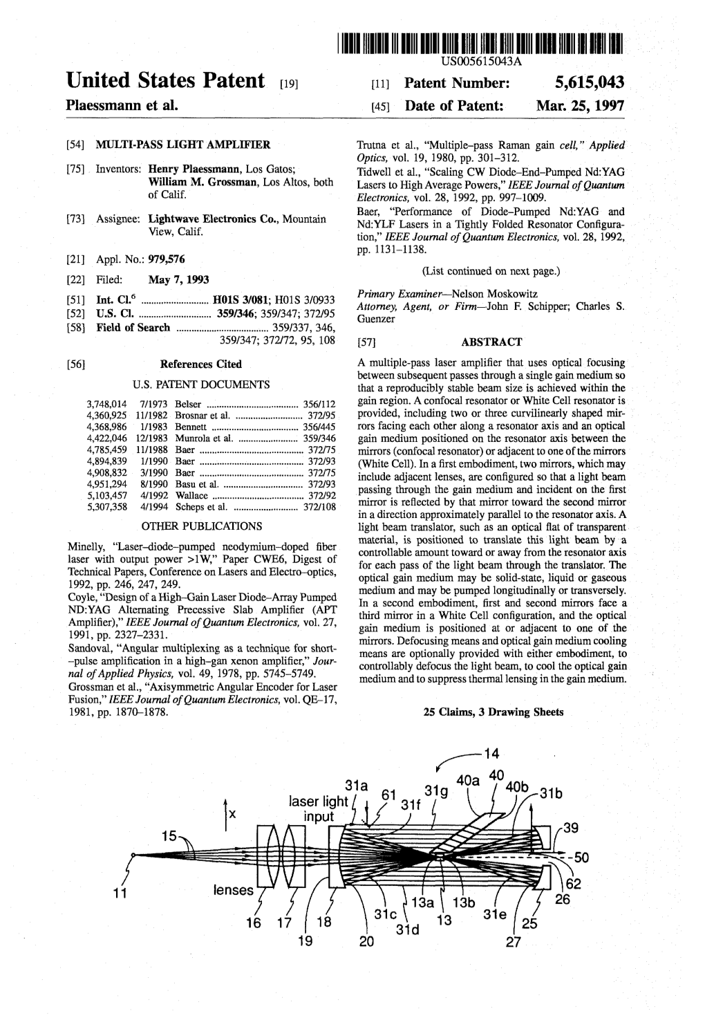 United States Patent [191 [11] Patent Number: 5,615,043 Plaessmann Et Al