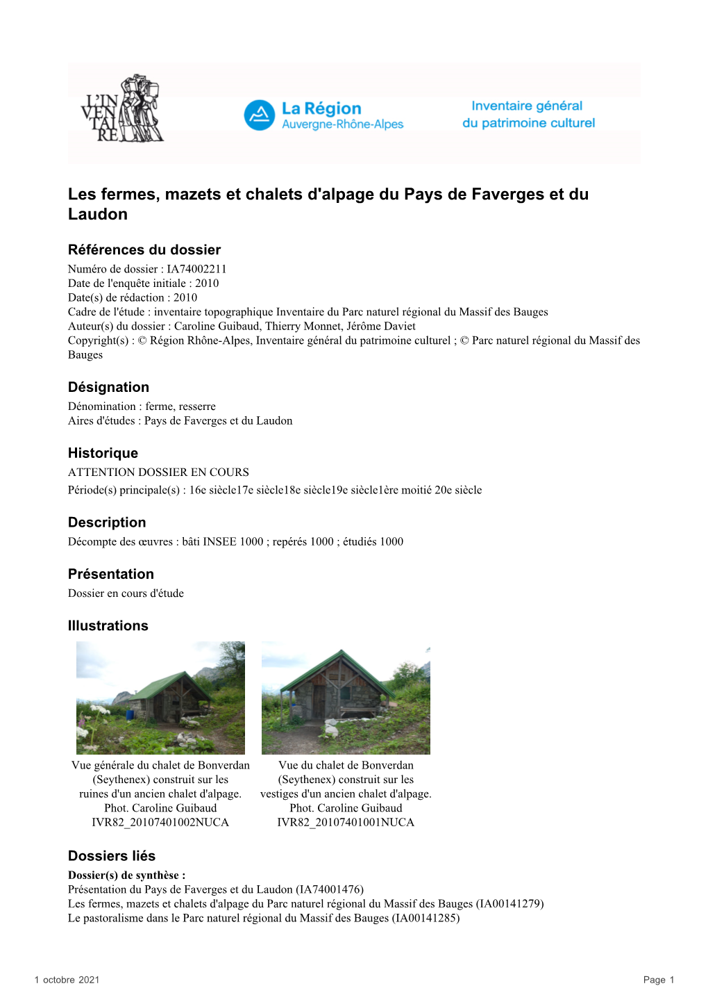 Les Fermes, Mazets Et Chalets D'alpage Du Pays De Faverges Et Du Laudon