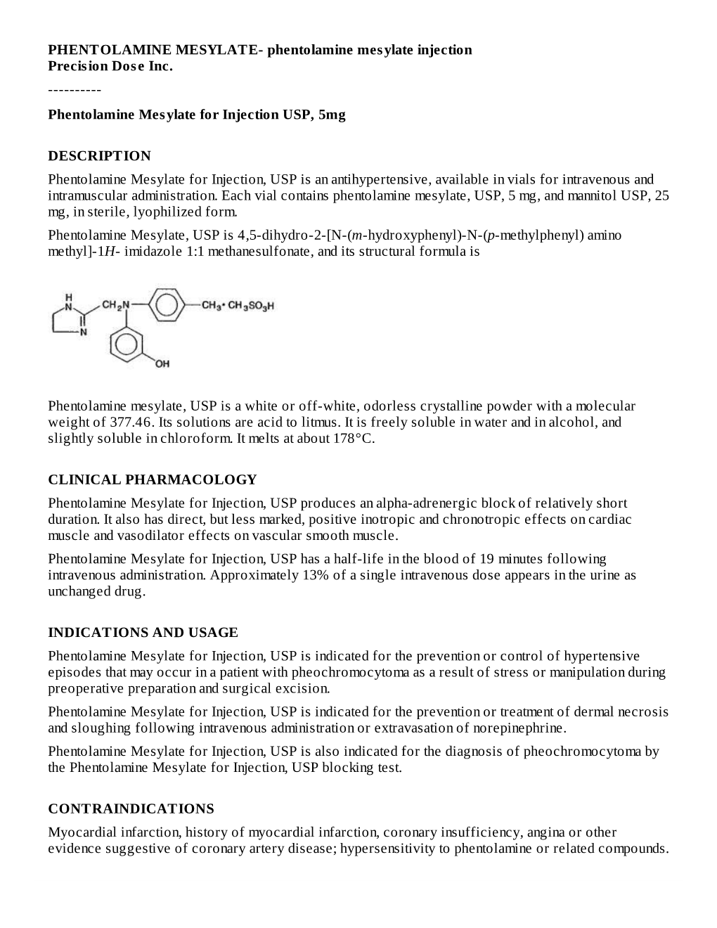 Phentolamine Mesylate for Injection USP, 5Mg