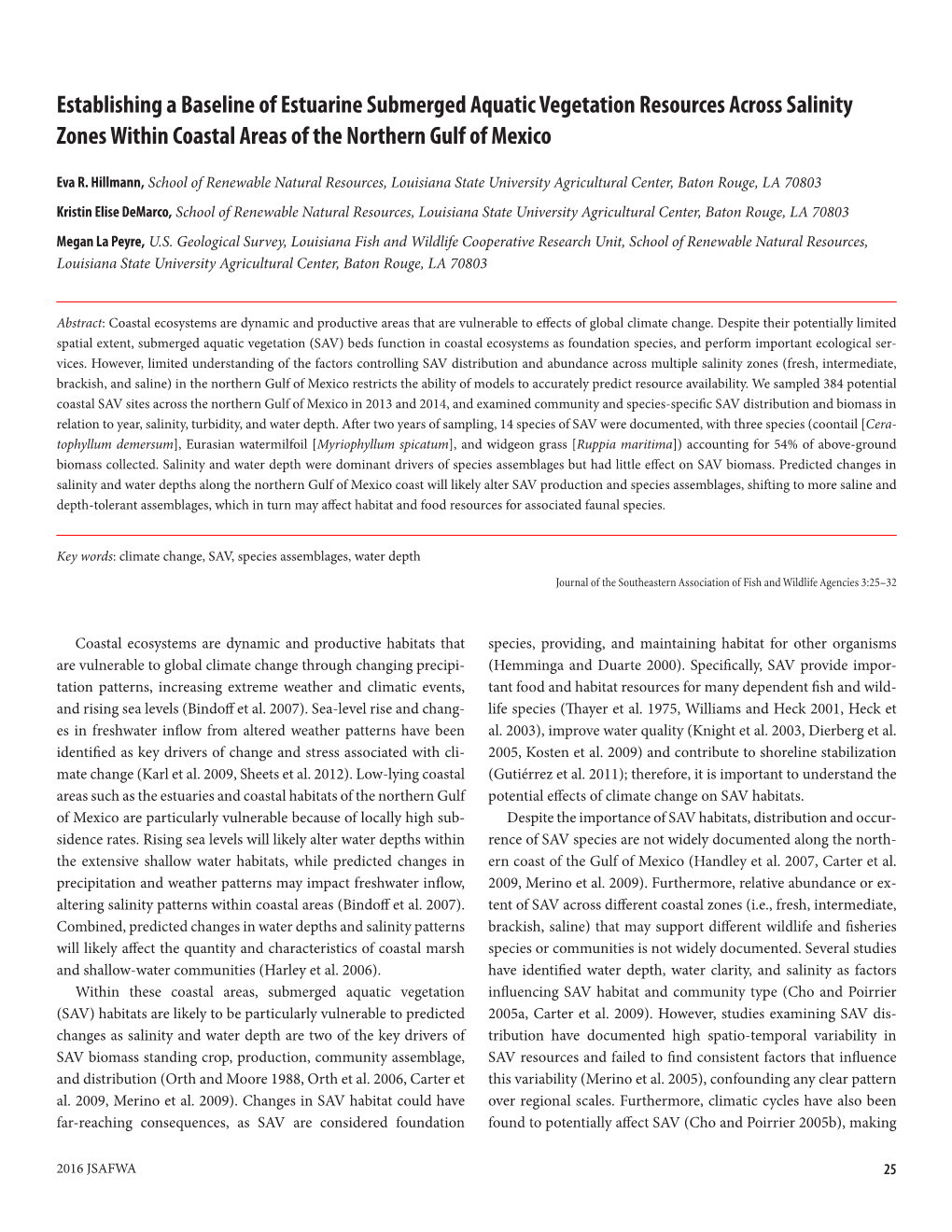 Establishing a Baseline of Estuarine Submerged Aquatic Vegetation Resources Across Salinity Zones Within Coastal Areas of the Northern Gulf of Mexico