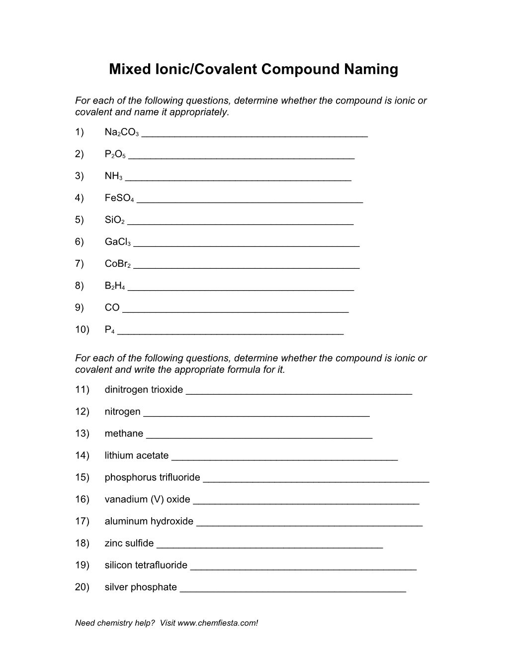 Mixed Ionic/Covalent Compound Naming